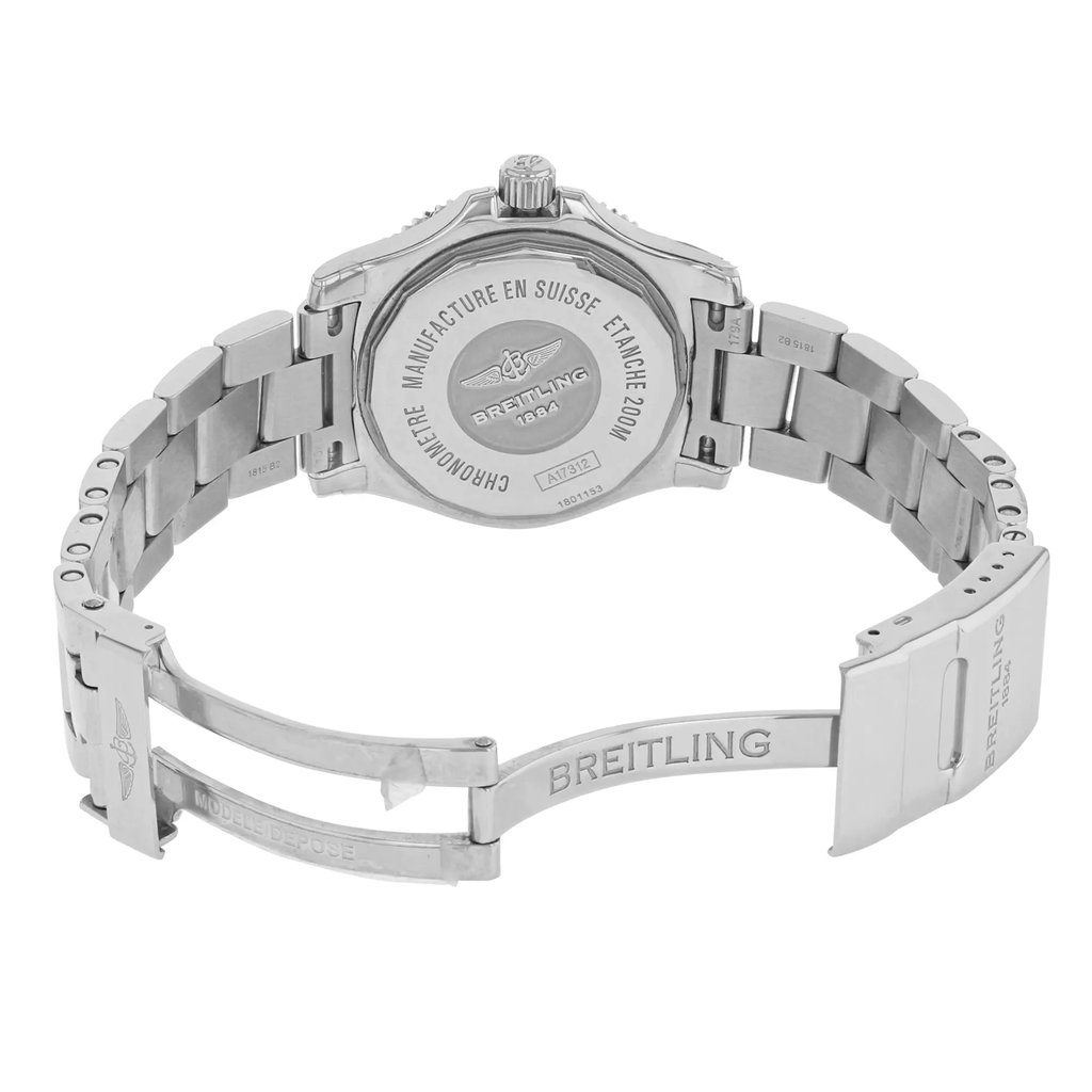 Back View Of {Caseback} Back Case And Open Stainless Steel Band Of Breitling A17312C9/BD91-179A Watch Pre Owned Condition