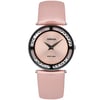An image of a JOWISSA women's wristwatch taken from a front, centered angle at a close distance. The watch features a pink band and a round face with a pink dial. The bezel is adorned with sparkling crystals, and the watch hands and markers are sleek and minimalistic. The condition is noted as new with defects.