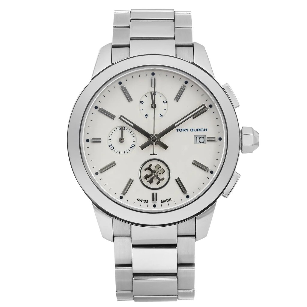 Front Full View Of Tory Burch TB1252 50213 Stainless Steel Watch Pre Owned Condition {Product Condition}