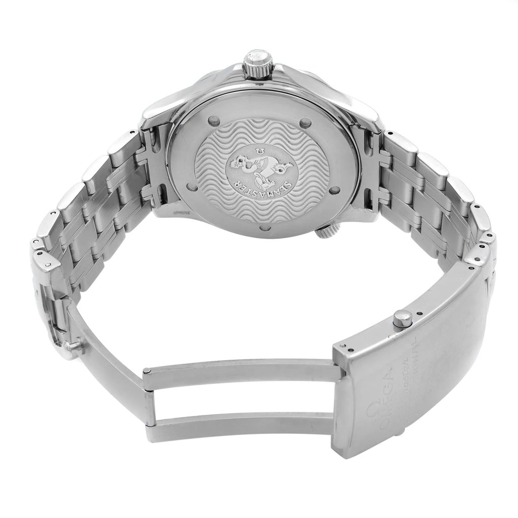 Back View Of Solid Back Case And Open Stainless Steel Band Of OMEGA 2541.80.00 Watch Pre Owned Condition