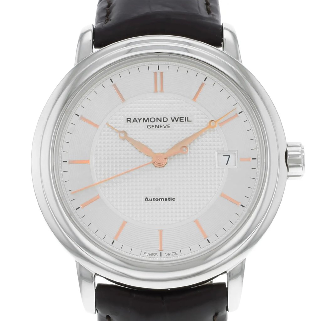 Up Close Front Facing Picture Of RAYMOND WEIL 5488-SL5-65001 Stainless Steel Watch Pre Owned Condition