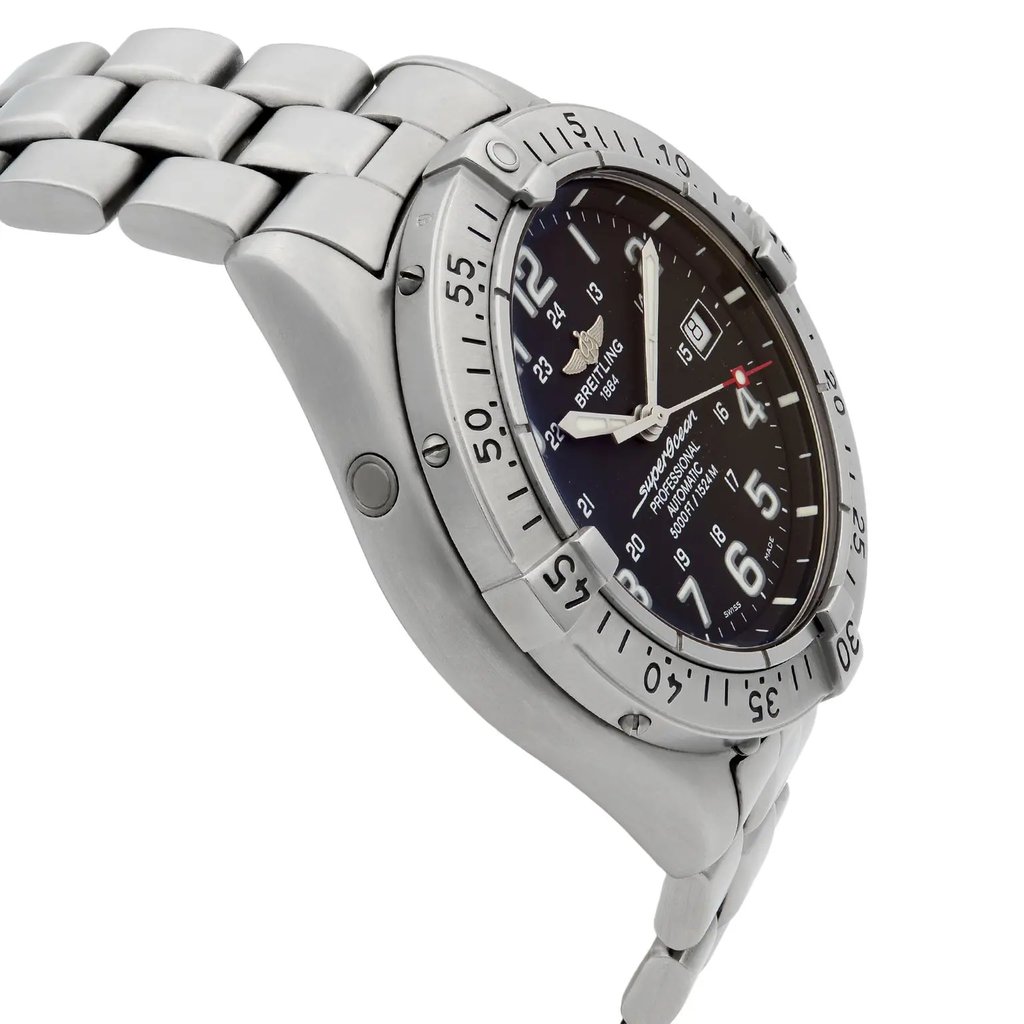 View Of Opposite Crown Facing Side Of Breitling A17345 Stainless Steel Watch Unworn Condition