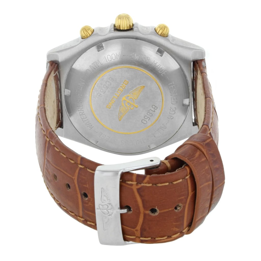 Back View Of {Caseback} Back Case And Closed Leather Band Of Breitling 81.95 Watch Pre Owned Condition