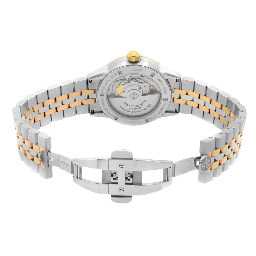 Back View Of Exhibition Back Case And Open Stainless Steel Band Of RAYMOND WEIL 2740-SP5-20011 Watch New Condition