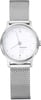 An image of a Wristwatch by Mondaine. This Display Model item is designed for Women, featuring a Classic,Dress/Formal style. It has a Quartz movement and an Analog display with a White dial color. The indices include 12-Hour Dial,Arabic Numerals,Stick Indexes. The band is made of Stainless Steel and the case is made of Stainless Steel. The watch has a Round shape with a case size of 26 mm and a case thickness of 6.5 mm.