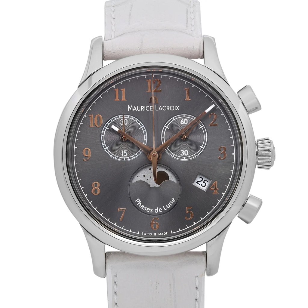 Up Close Front Facing Picture Of Maurice Lacroix LC1087-SS001-821 Stainless Steel Watch Unworn Condition