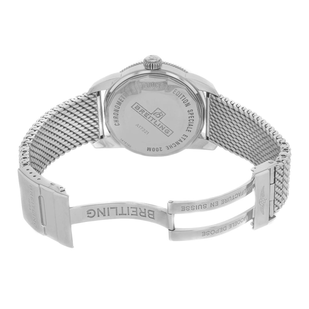 Back View Of {Caseback} Back Case And Open Stainless Steel Band Of Breitling A1732124/BA61-154A Watch Pre Owned Condition