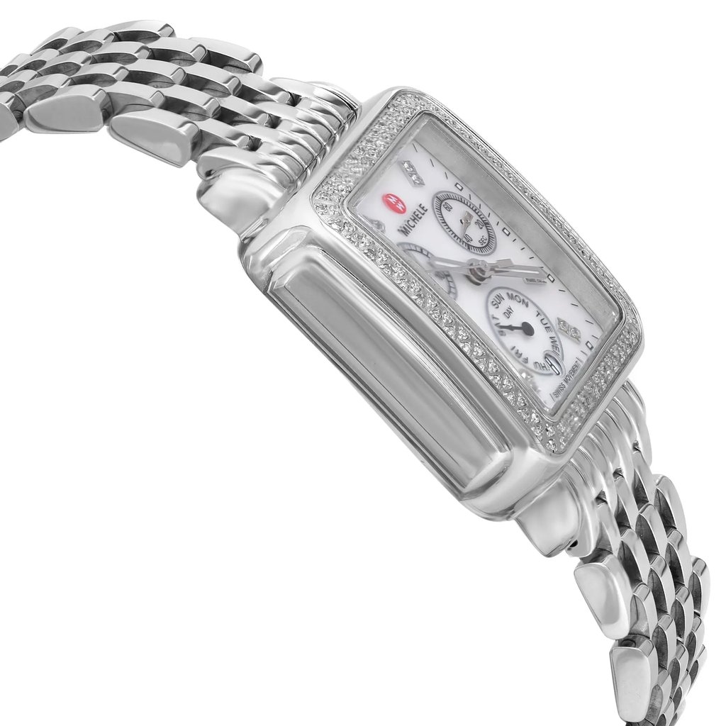 View Of Opposite Crown Facing Side Of MICHELE MW06P01A1046 Stainless Steel Watch Unworn Condition