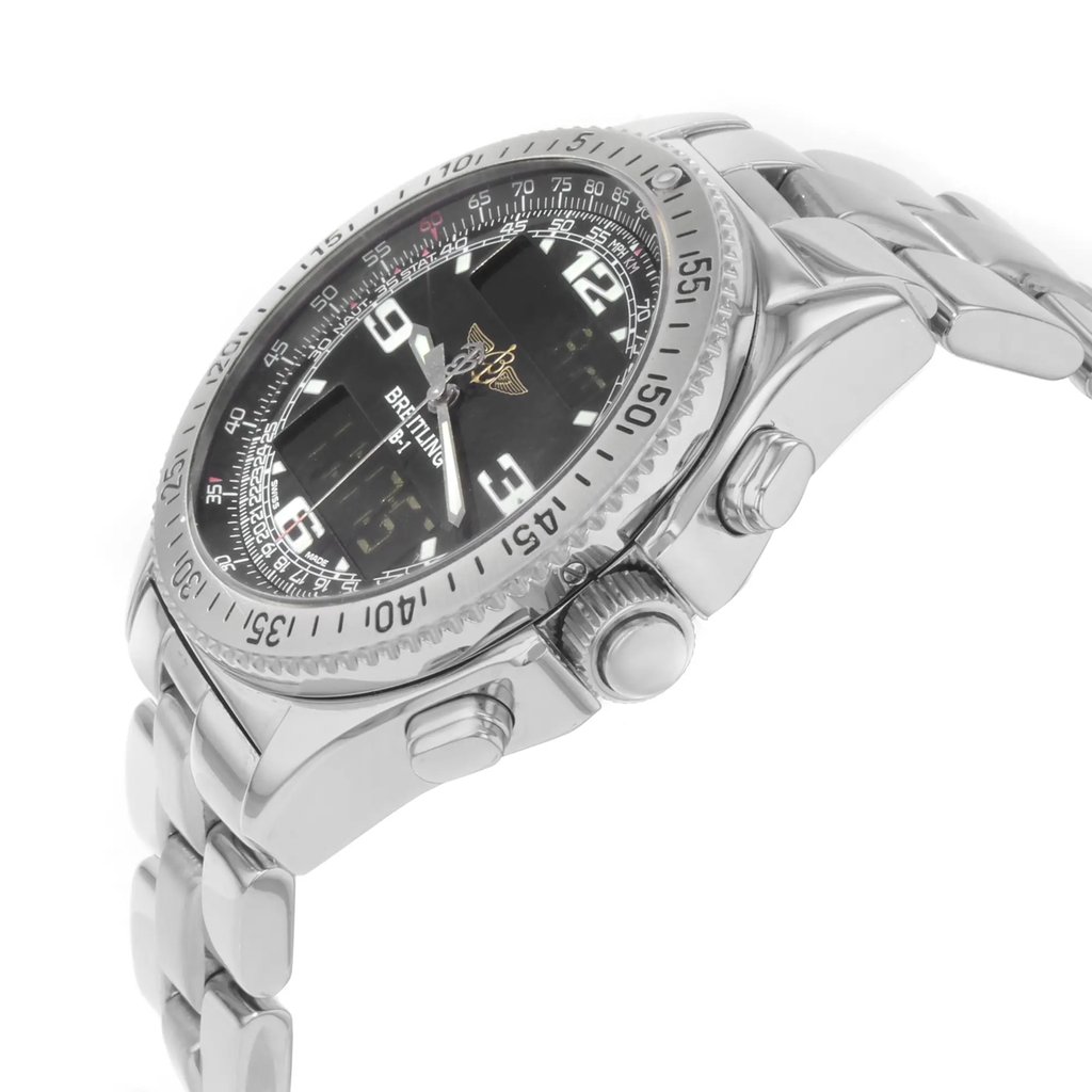 View Of Crown Facing Side Of Breitling A68062 Stainless & Titanium Watch Pre Owned Condition