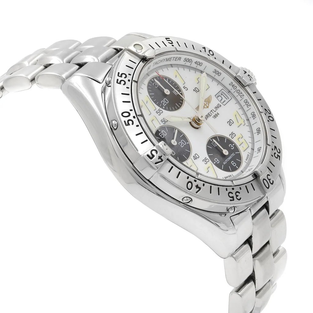 View Of Opposite Crown Facing Side Of Breitling A13335 Stainless Steel Watch Pre Owned Condition