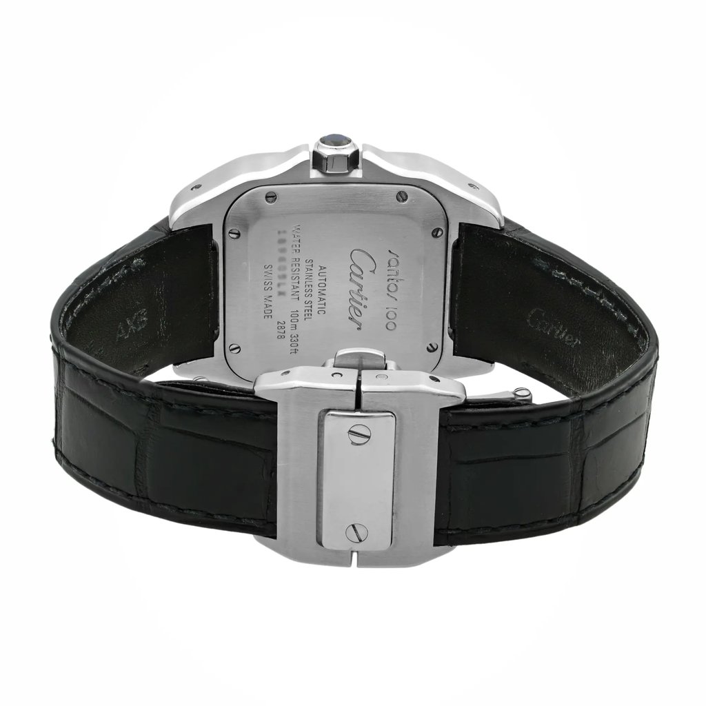 Back View Of {Caseback} Back Case And Closed Leather Band Of Cartier W20106X8 Watch Pre Owned Condition