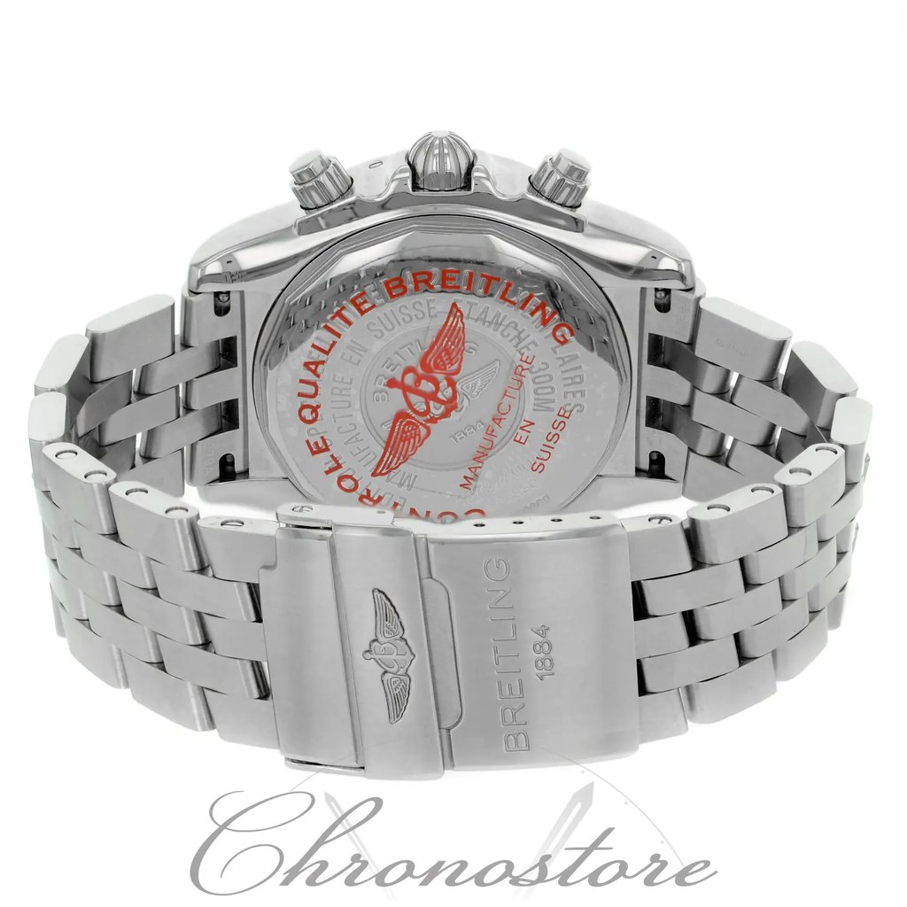 Back View Of {Caseback} Back Case And Closed Stainless Steel Band Of Breitling A4436010 / BB71-379A Watch Pre Owned Condition