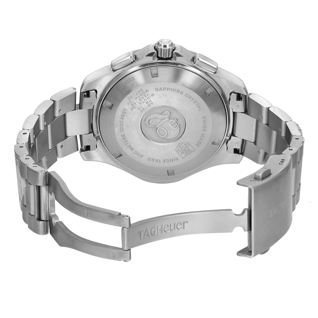 Back View Of Screwback Back Case And Open Stainless Steel Band Of TAG Heuer CAF7012.BA0815 Watch Pre Owned Condition