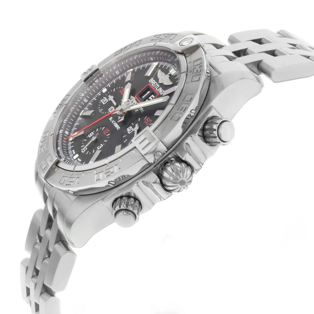 View Of Crown Facing Side Of Breitling A4436010/BB71-379A Stainless Steel Watch Display Model Condition
