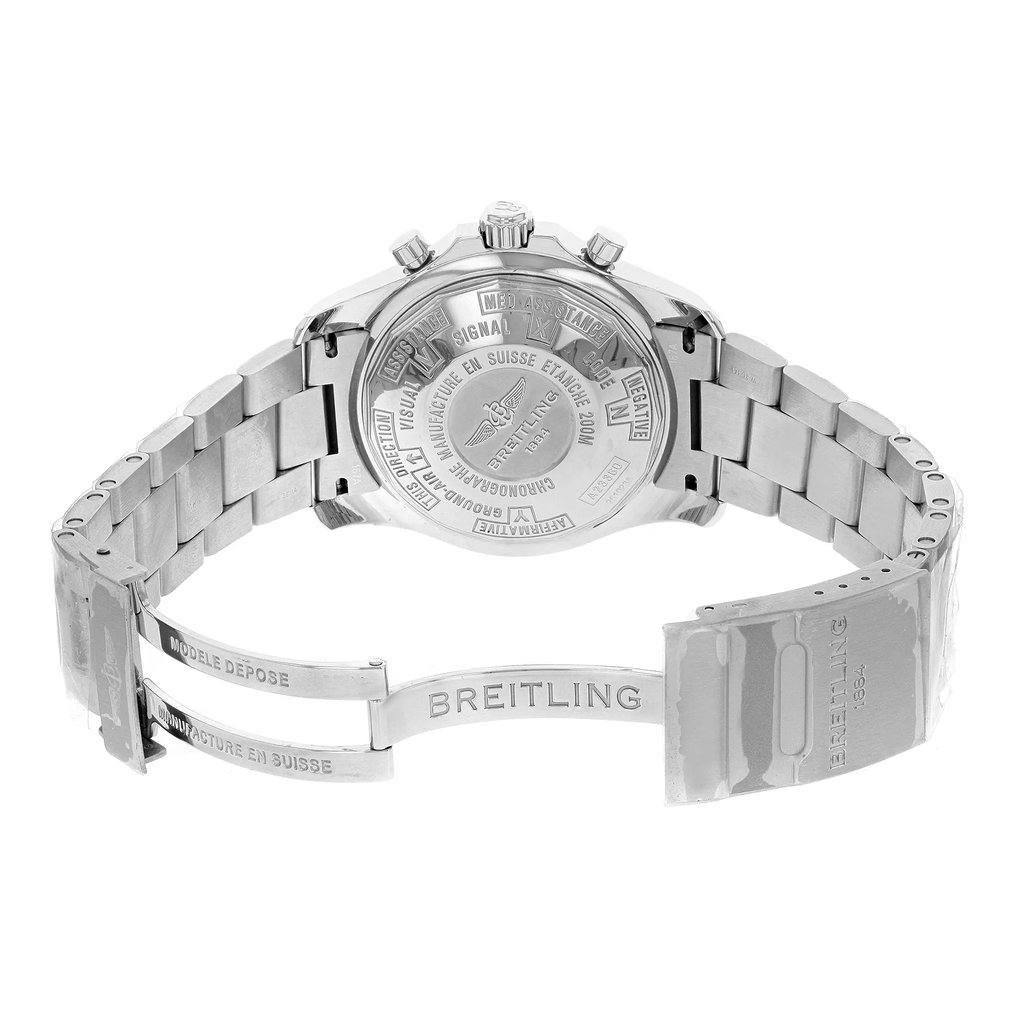 Back View Of {Caseback} Back Case And Open Stainless Steel Band Of Breitling A2336035/F555-167A Watch Pre Owned Condition