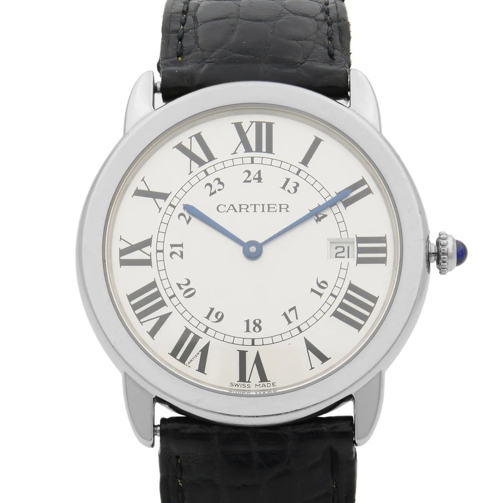 Up Close Front Facing Picture Of Cartier W6700255 Stainless Steel Watch Pre Owned Condition