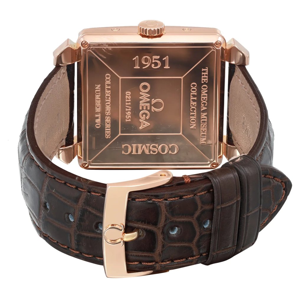 Back View Of Screwback Back Case And Closed Leather Band Of OMEGA 5701.80.03 Watch Pre Owned Condition