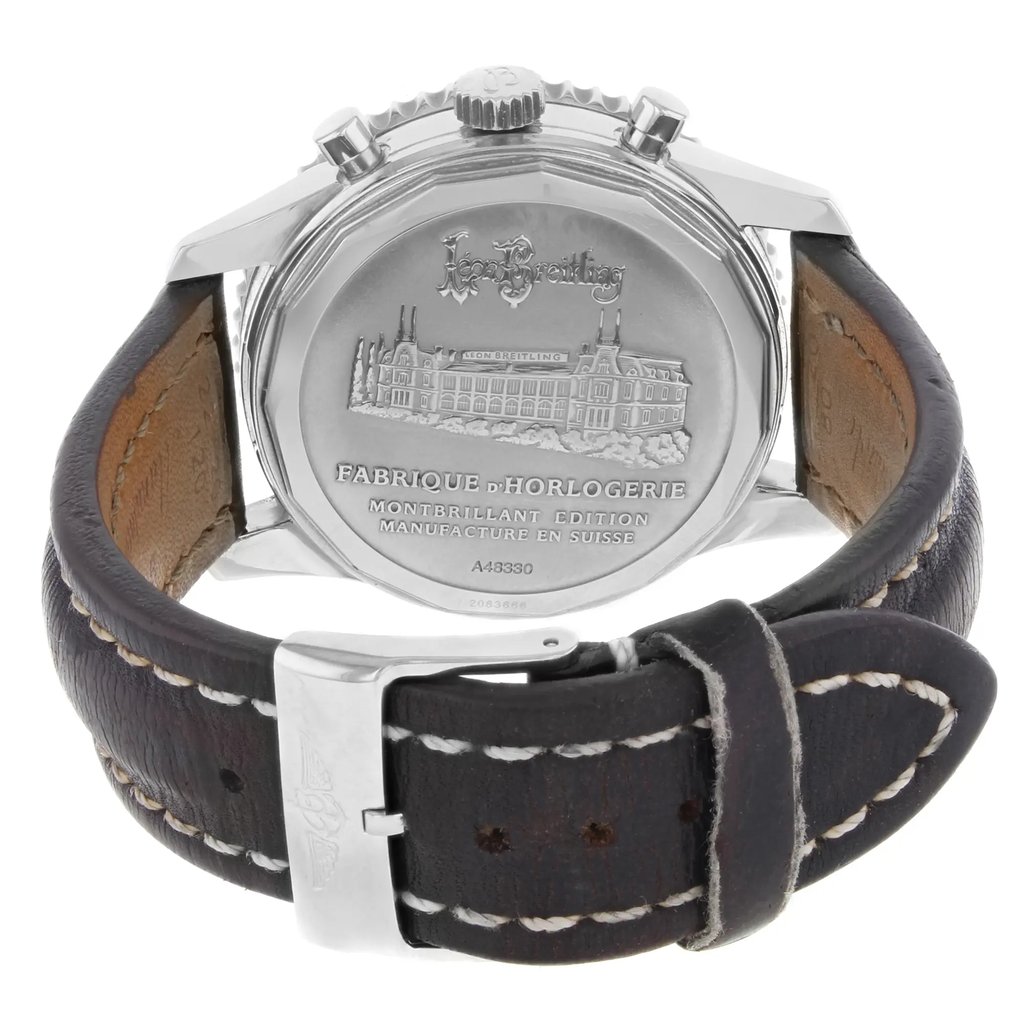 Back View Of {Caseback} Back Case And Closed Leather Band Of Breitling A48330 Watch Pre Owned Condition