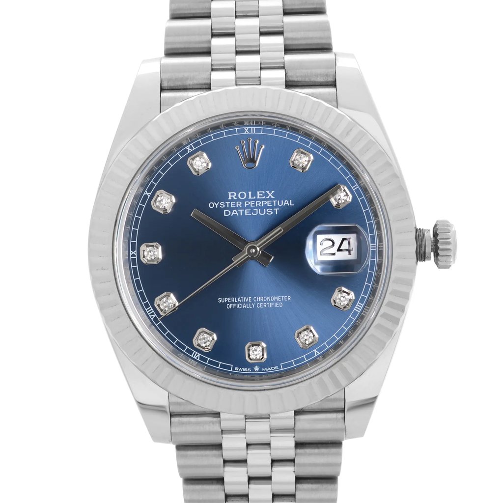 Up Close Front Facing Picture Of Rolex 126334 Stainless Steel Watch Display Model Condition