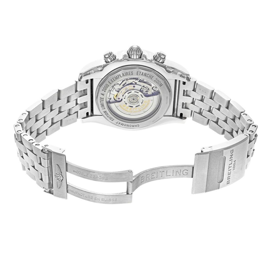 Back View Of {Caseback} Back Case And Open Stainless Steel Band Of Breitling AB041210/BB48-384A Watch Pre Owned Condition