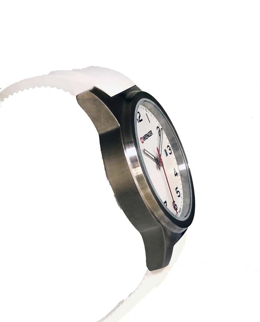 View Of Opposite Crown Facing Side Of Wenger 01.0441.147 Stainless Steel Watch Display Model Condition