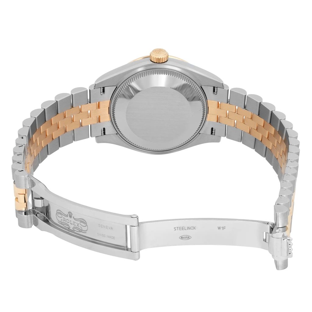 Back View Of Solid Back Case And Open Stainless Steel,Gold Band Of Rolex 278273 Watch New Condition