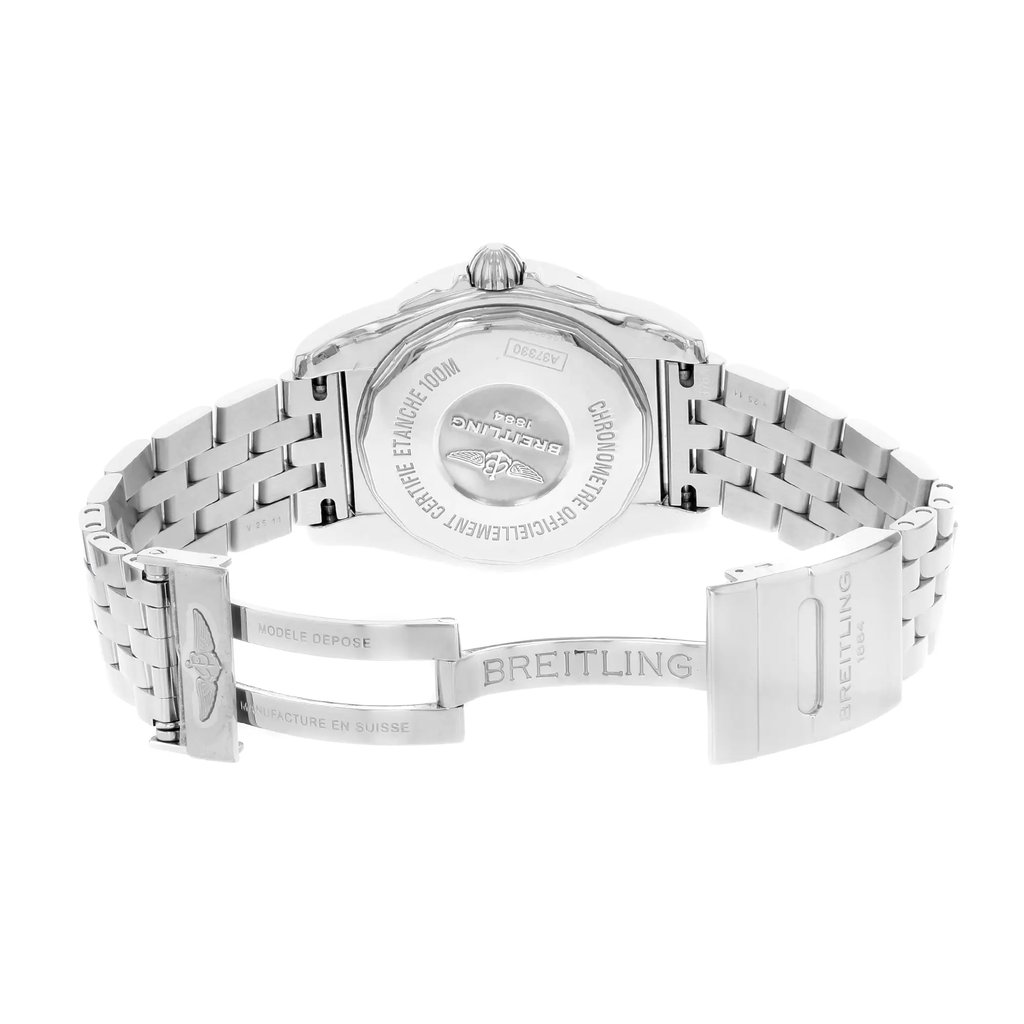 Back View Of {Caseback} Back Case And Open Stainless Steel Band Of Breitling A3733011/A717-SS Watch Display Model Condition