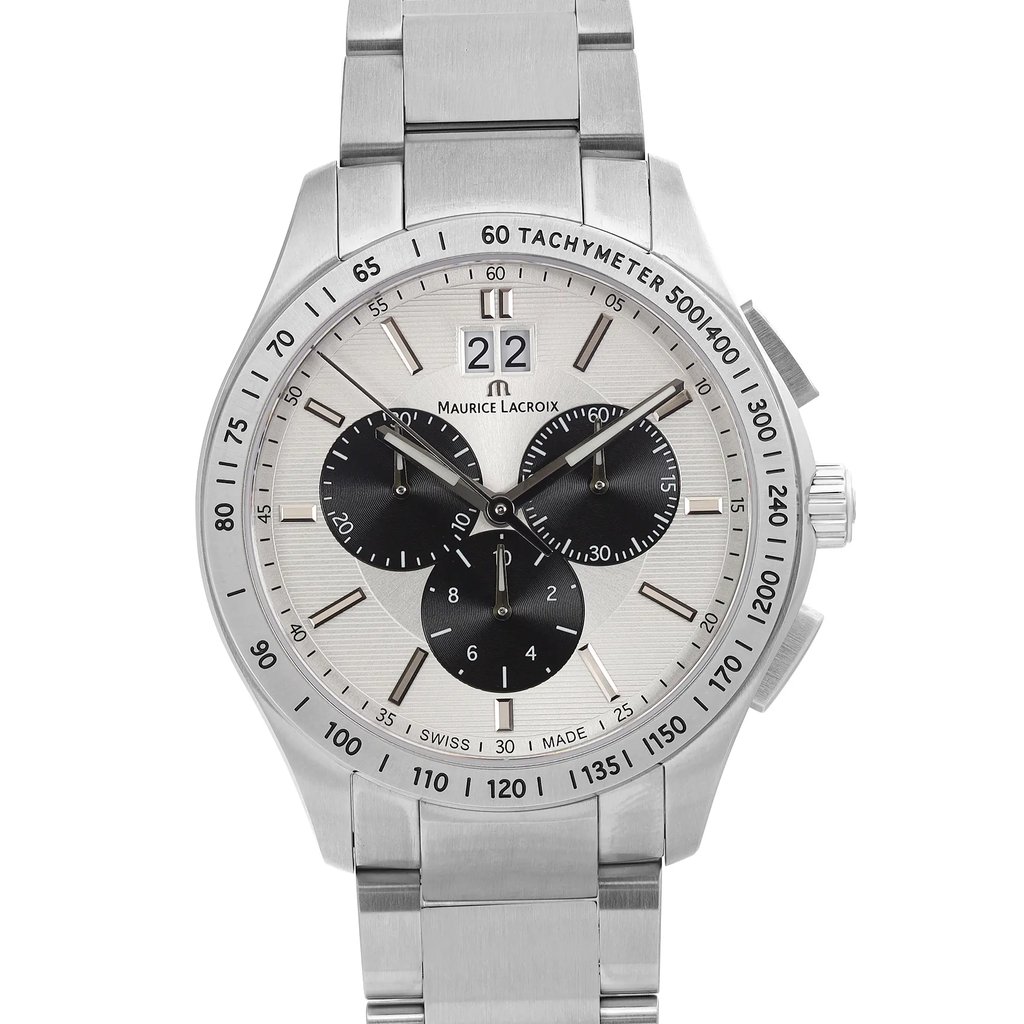 Up Close Front Facing Picture Of Maurice Lacroix MI1028-SS002-130 Stainless Steel Watch Unworn Condition