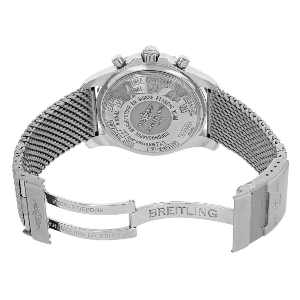 Back View Of {Caseback} Back Case And Open Stainless Steel Band Of Breitling A2336035/F555-150A Watch Pre Owned Condition