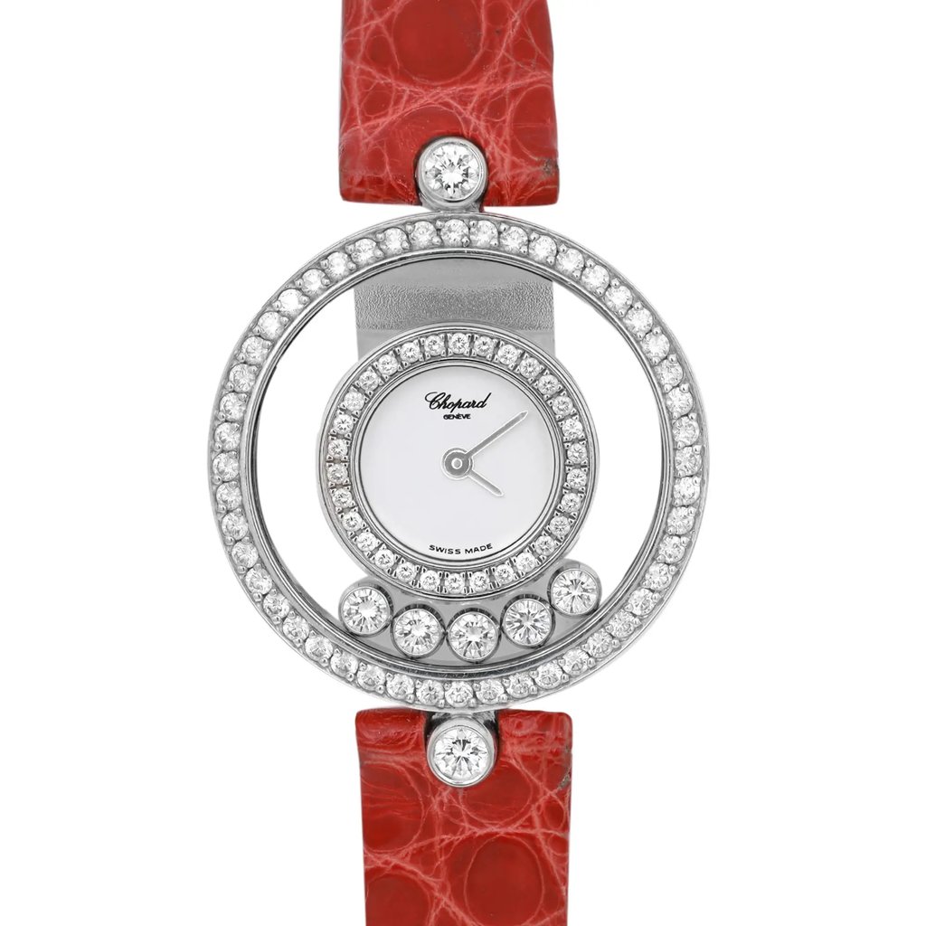 Front Full View Of Chopard 20/3957 White Gold Watch Pre Owned Condition Good