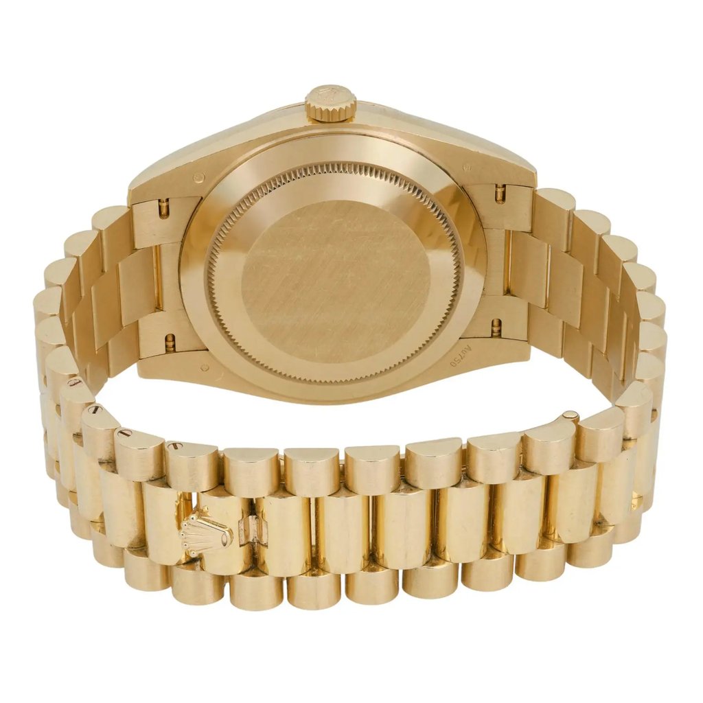 Back View Of Solid Back Case And Closed Yellow Gold Band Of Rolex 228238 Watch Pre Owned Condition