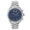 An image of a Wristwatch by OMEGA. This Pre Owned item is designed for Men, featuring a Classic style. It has a Mechanical (Automatic) movement and an Analog display with a Blue dial color. The indices include 12-Hour Dial,Multi Dial,Non-Numeric Hour Marks. The band is made of Stainless Steel and the case is made of Stainless Steel. The watch has a Round shape with a case size of 39 mm and a case thickness of 14 mm.