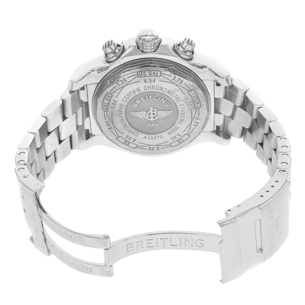 Back View Of {Caseback} Back Case And Open Stainless Steel Band Of Breitling A1337011/A699-135A Watch Pre Owned Condition