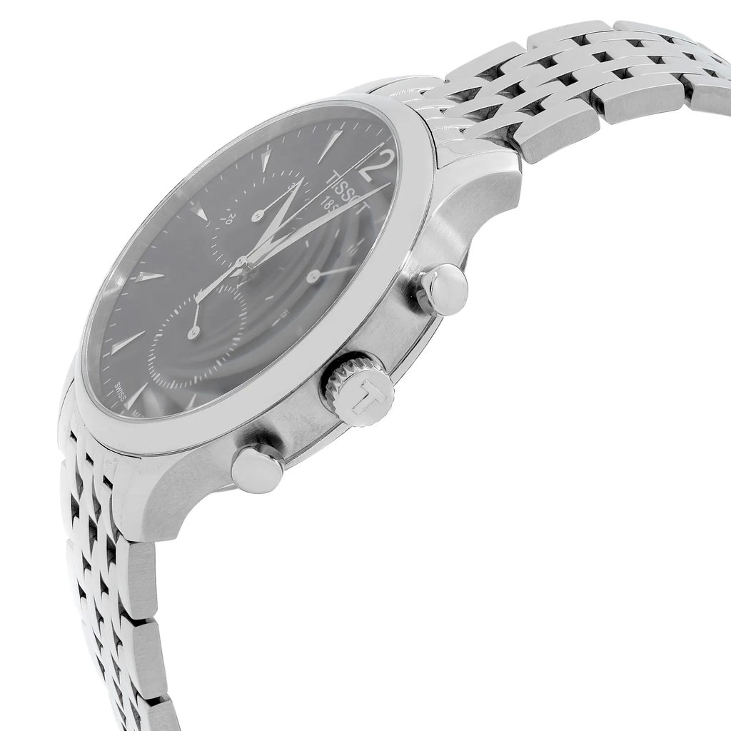 View Of Crown Facing Side Of Tissot T063.617.11.067.00 Stainless Steel Watch Display Model Condition