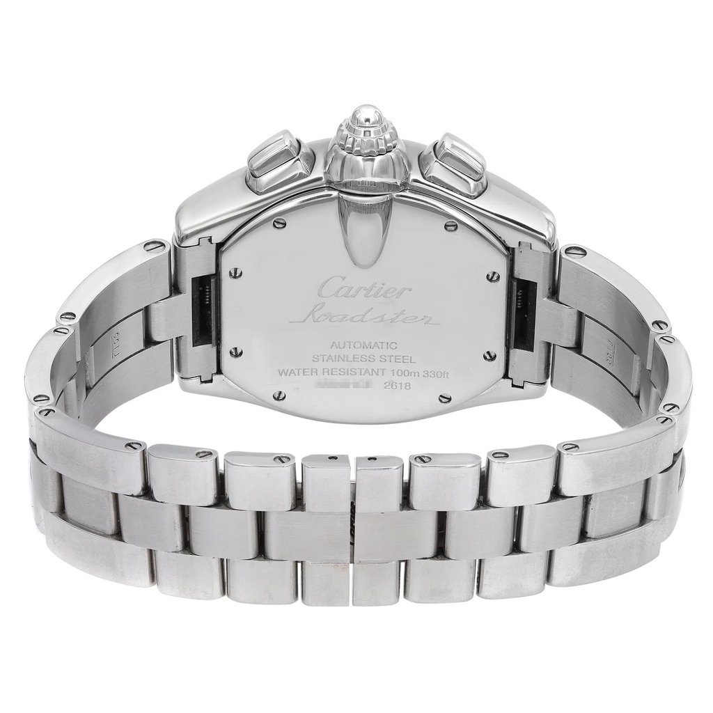 Back View Of Screwback Back Case And Closed Stainless Steel Band Of Cartier W62019X6 Watch Pre Owned Condition