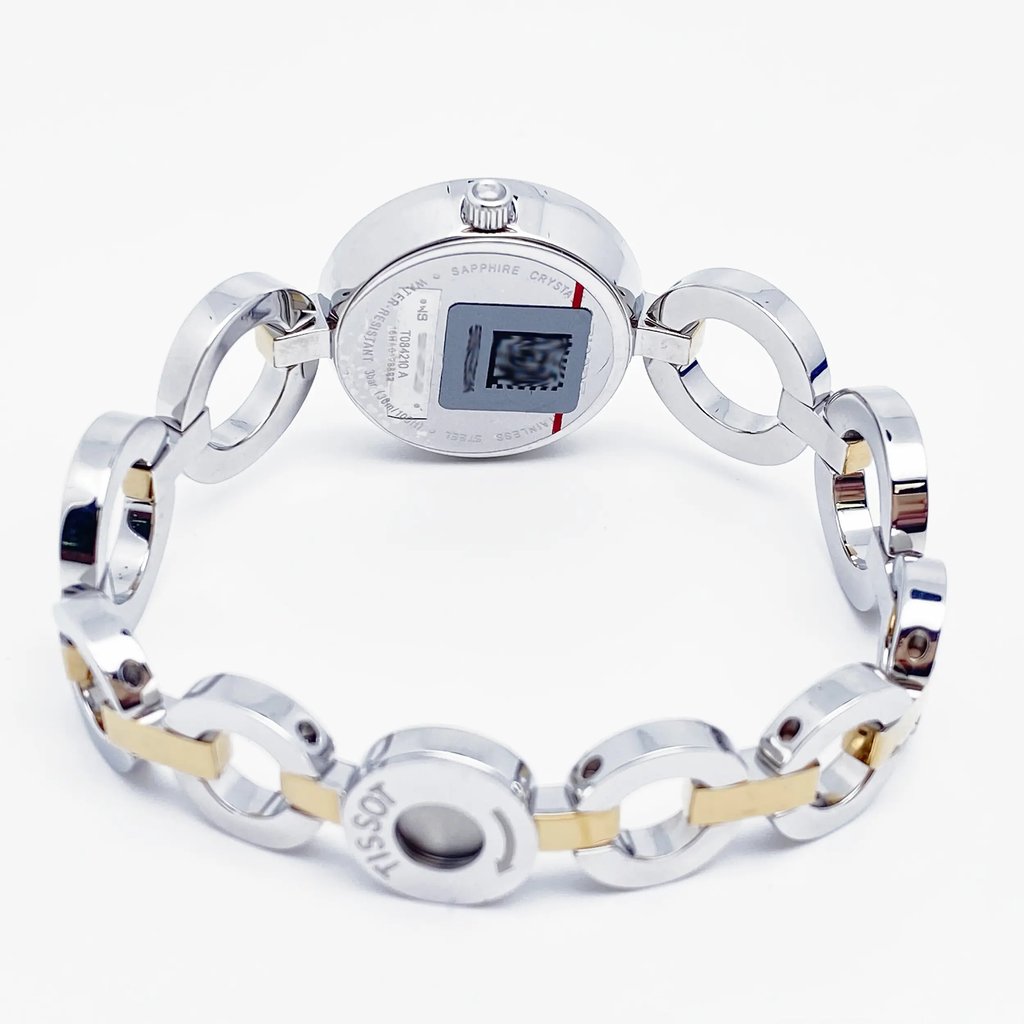 Back View Of Solid Back Case And Open Stainless Steel Band Of Tissot T084.210.22.117.00 Watch Display Model Condition