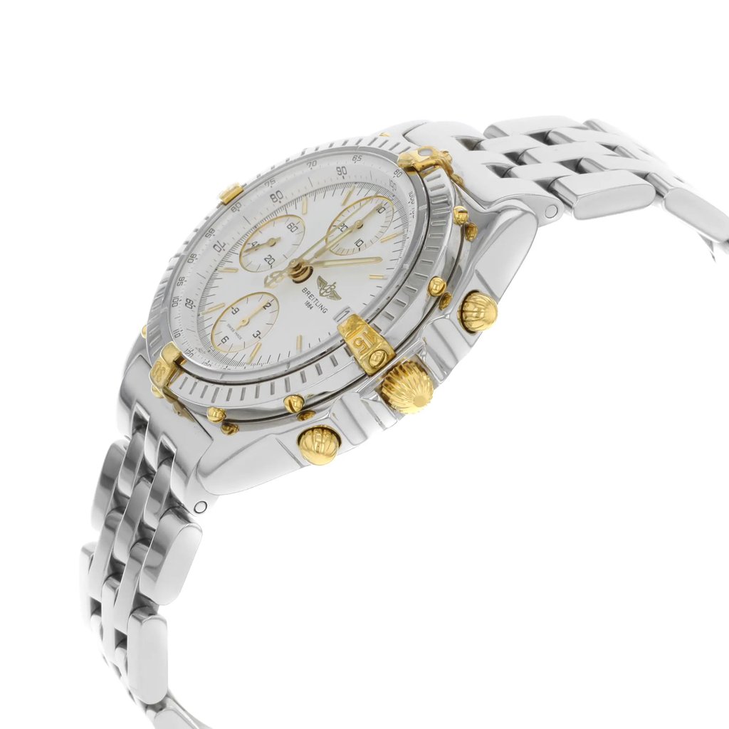 View Of Crown Facing Side Of Breitling B13050 Stainless & Solid Gold Watch Pre Owned Condition