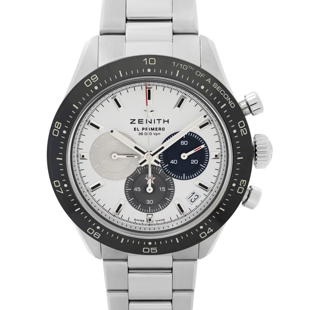 Up Close Front Facing Picture Of Zenith 03.3100.3600/69.M3100 Stainless Steel Watch Unworn Condition