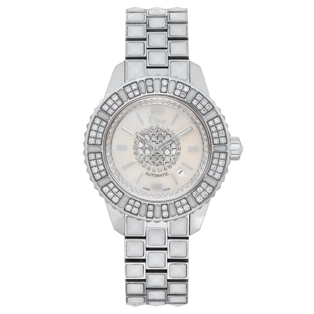 Front Full View Of Dior CD113512M001 Stainless Steel Watch Pre Owned Condition Good
