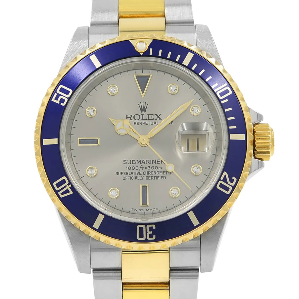 Up Close Front Facing Picture Of Rolex 16613 T Stainless Steel Watch Pre Owned Condition