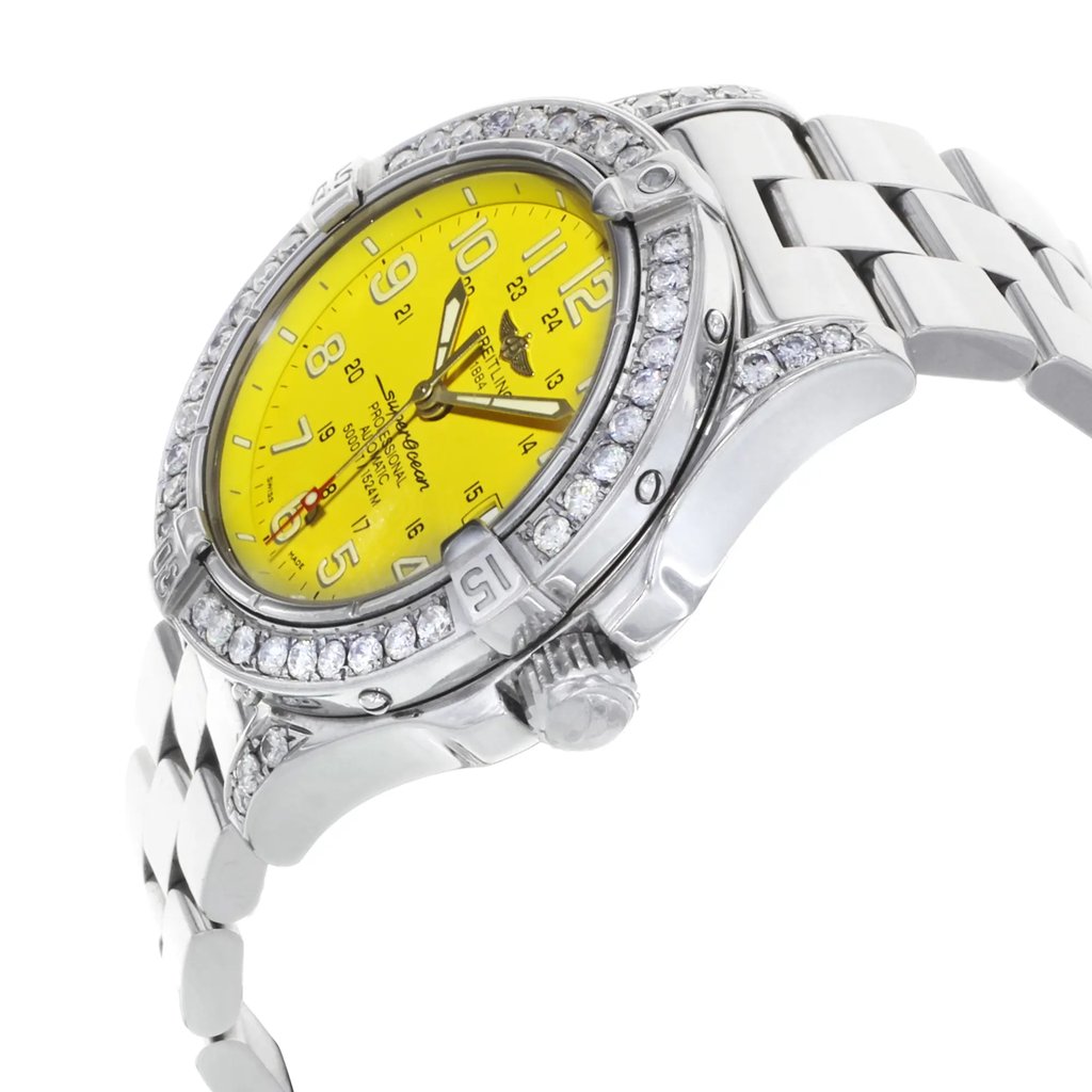 View Of Crown Facing Side Of Breitling A17360 Stainless Steel Watch Pre Owned Condition