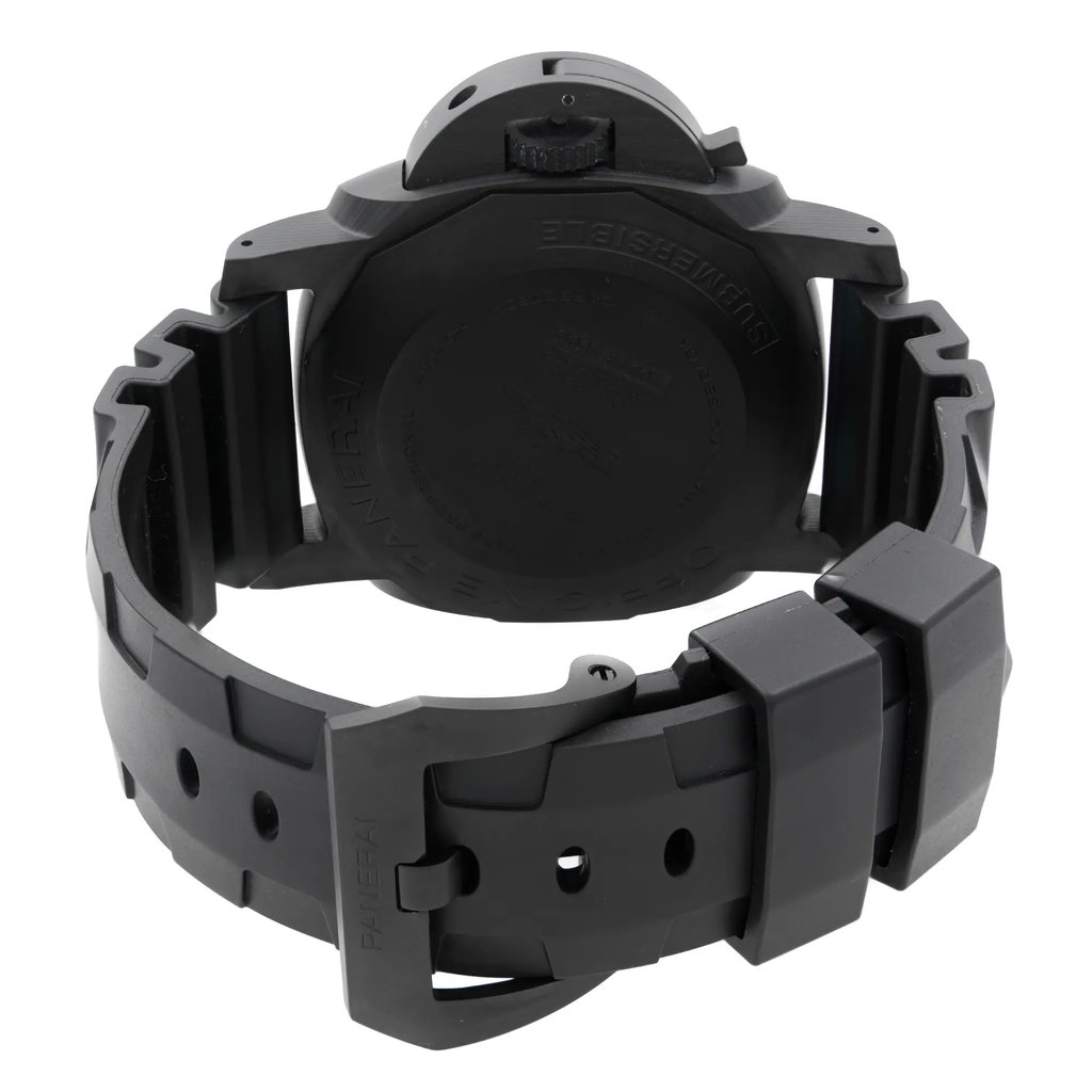 Back View Of Solid Back Case And Closed Rubber Band Of Panerai PAM00616 Watch Pre Owned Condition