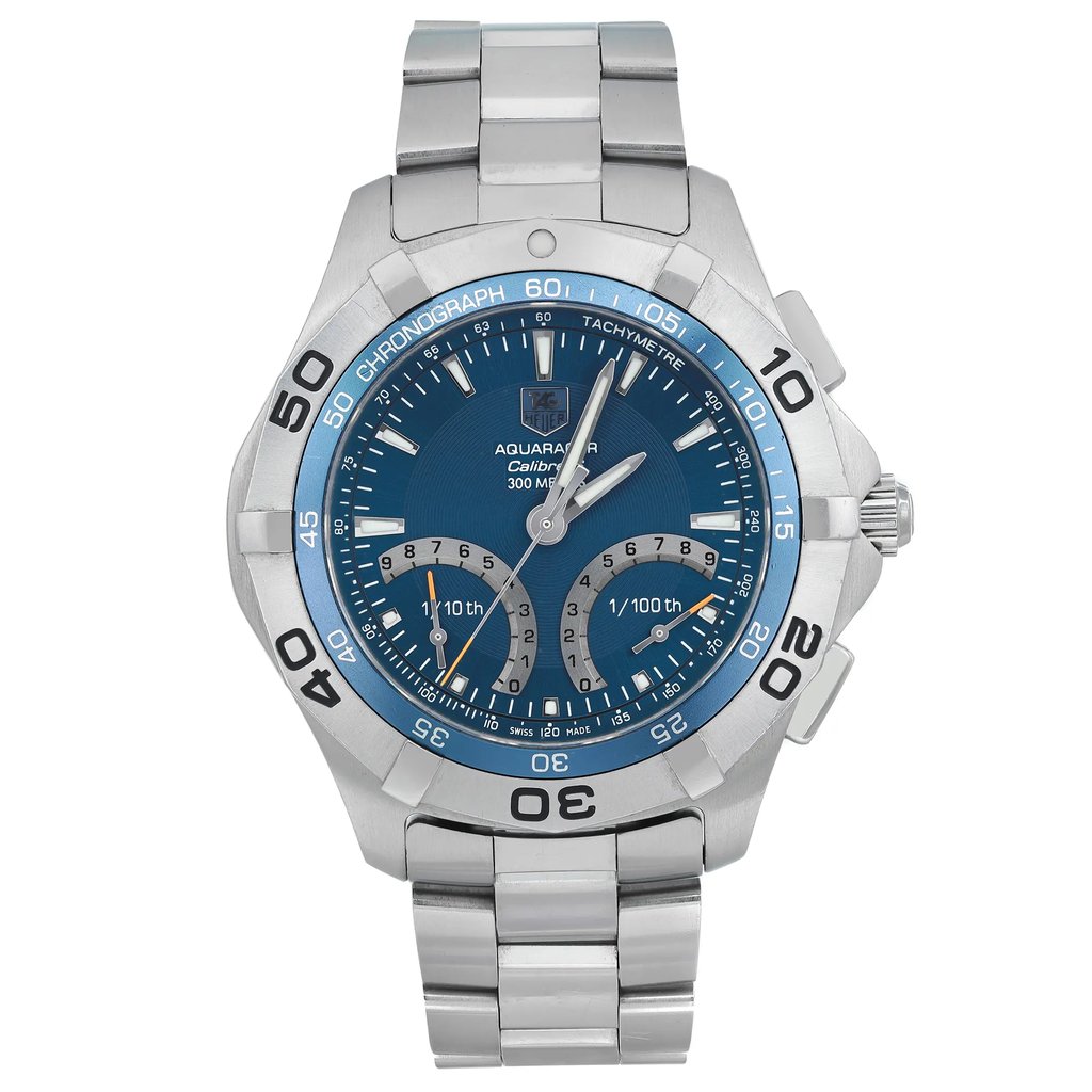 Front Full View Of TAG Heuer CAF7012.BA0815 Stainless Steel Watch Pre Owned Condition Good