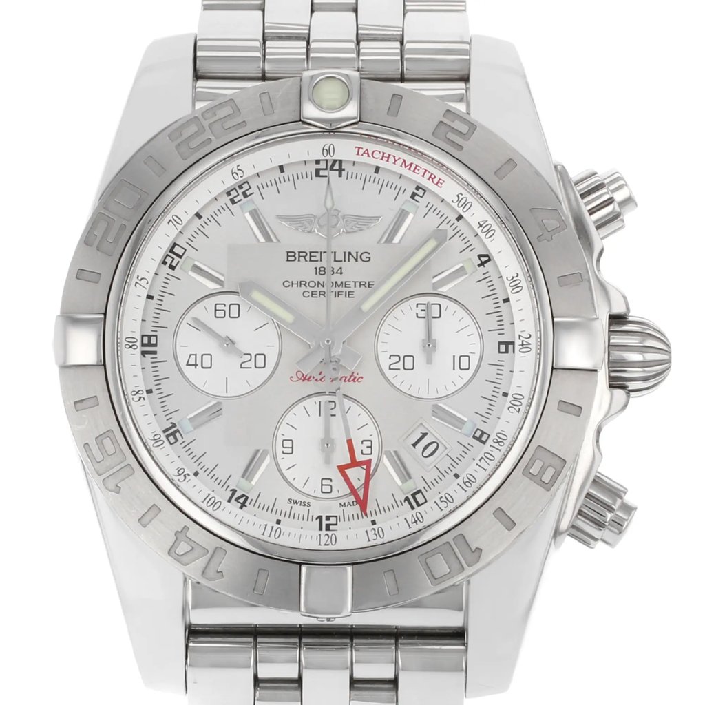 Up Close Front Facing Picture Of Breitling AB042011-Q589 Stainless Steel Watch Pre Owned Condition