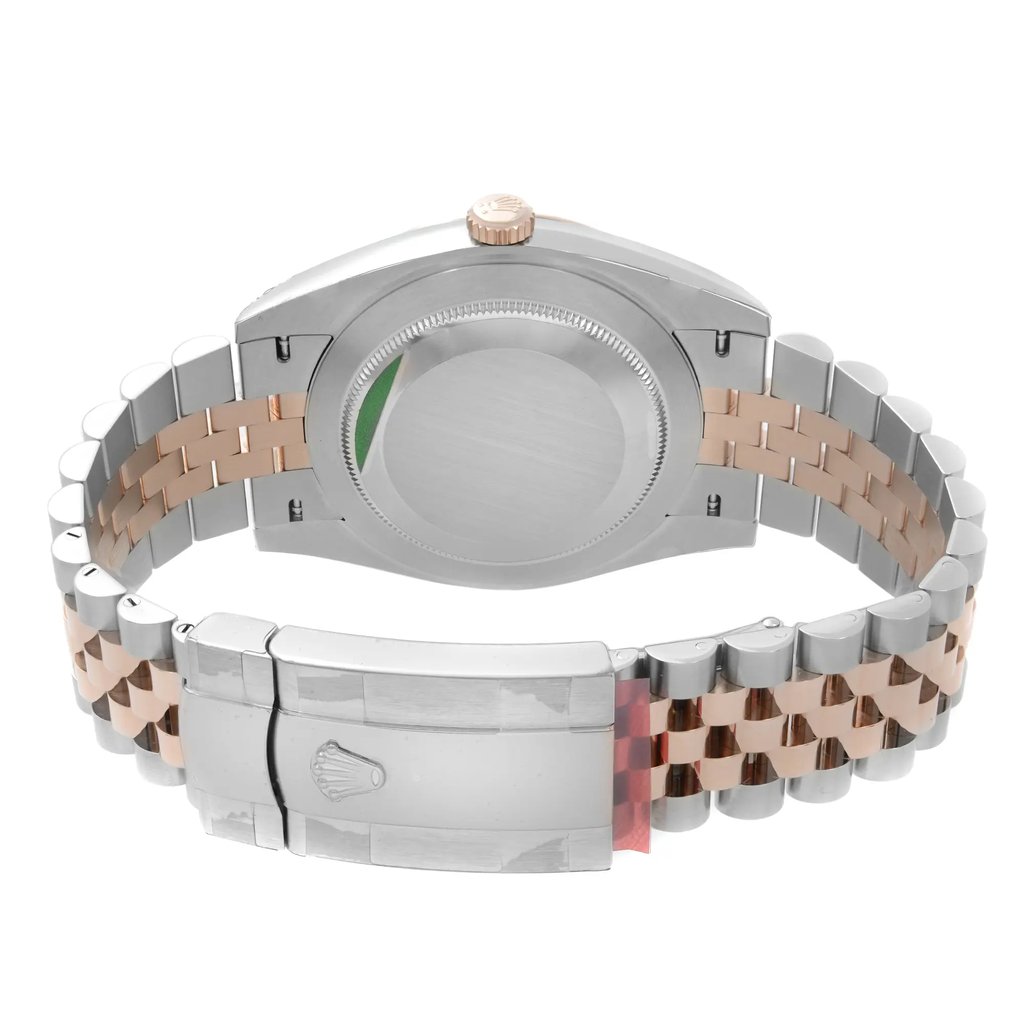 Back View Of Solid Back Case And Closed Rose Gold,Stainless Steel Band Of Rolex 126301 Watch New Condition