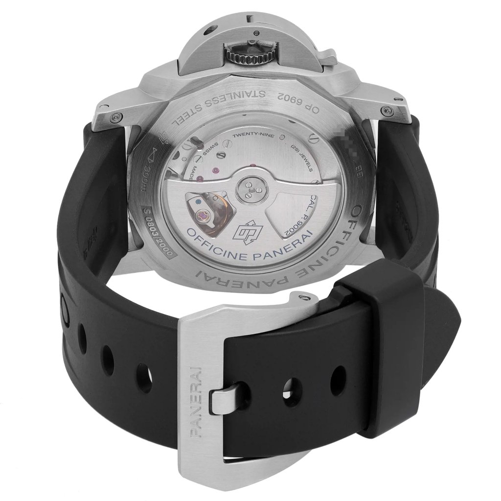 Back View Of Exhibition Back Case And Closed Rubber Band Of Panerai PAM00321 Watch Pre Owned Condition