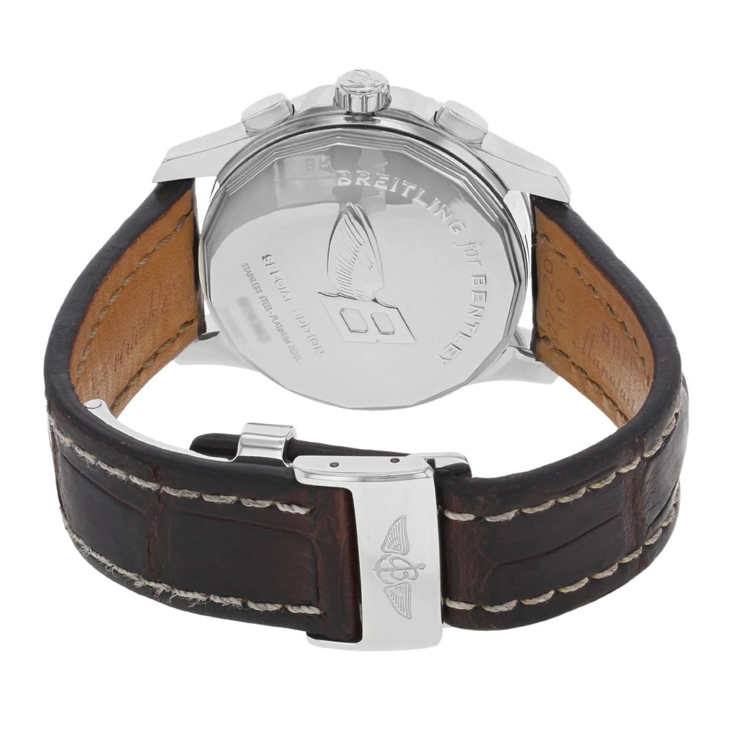 Back View Of {Caseback} Back Case And Closed Leather Band Of Breitling P26362 Watch Pre Owned Condition