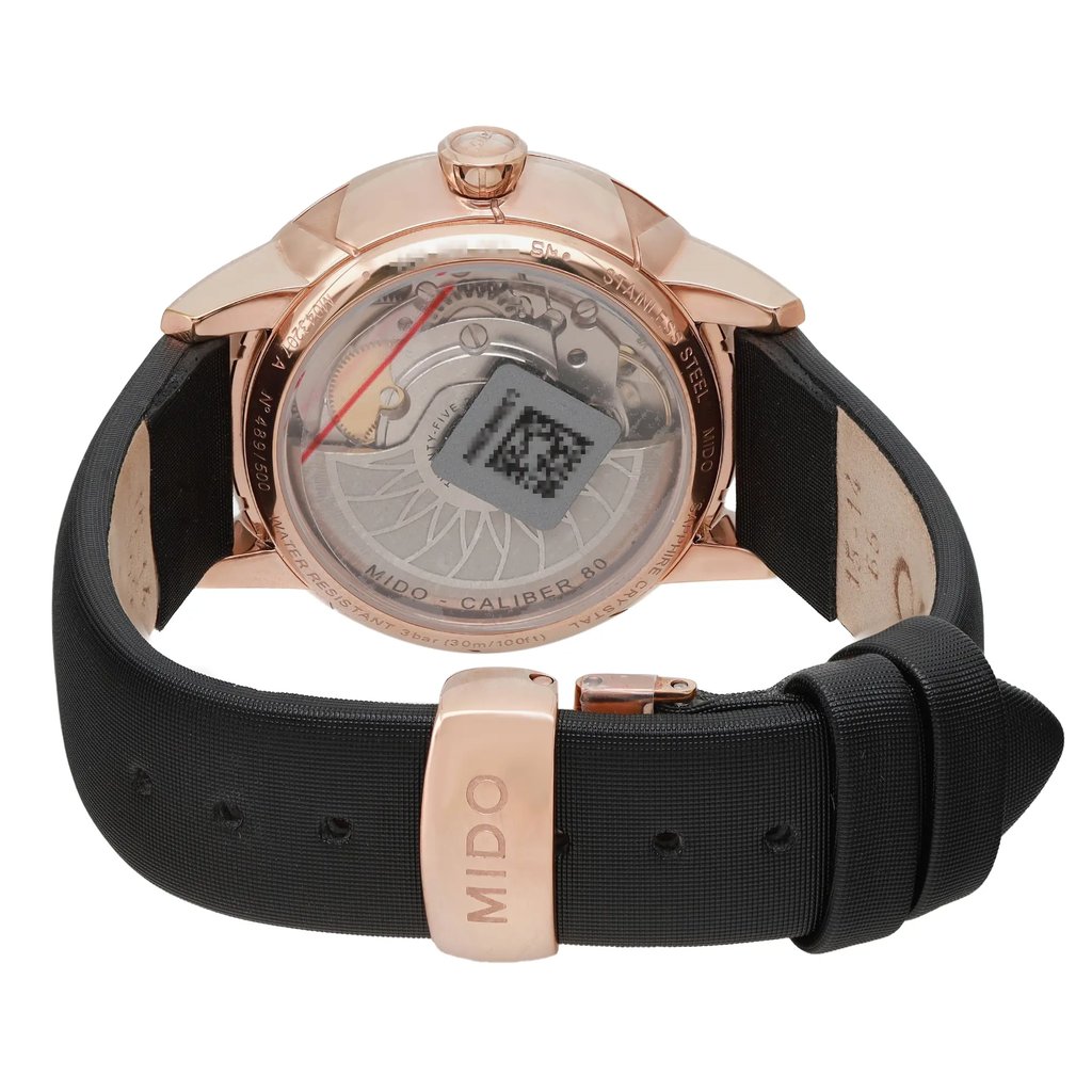 An image of a Wristwatch by Mido. This New With Defects item is designed for Women, featuring a Casual style. It has a Mechanical (Automatic) movement and an Analog display with a White dial color. The indices include 12-Hour Dial,Non-Numeric Hour Marks. The band is made of Nylon and the case is made of Stainless Steel. The watch has a Round shape with a case size of 34 mm and a case thickness of 10 mm.