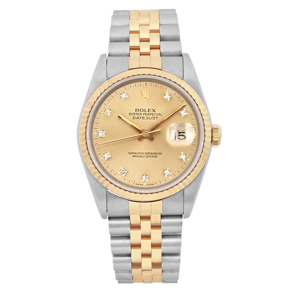 Front Full View Of Rolex 16233 Stainless Steel Watch Pre Owned Condition Good