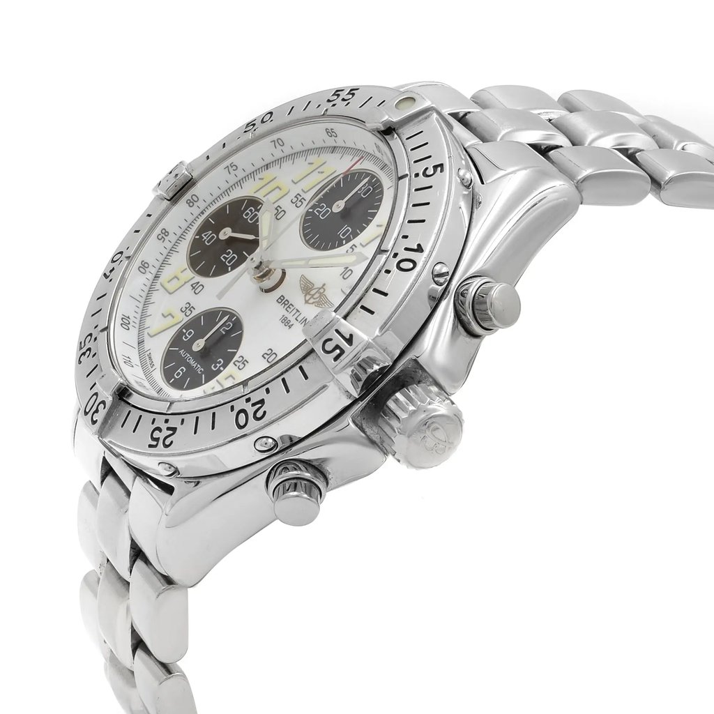 View Of Crown Facing Side Of Breitling A13335 Stainless Steel Watch Pre Owned Condition